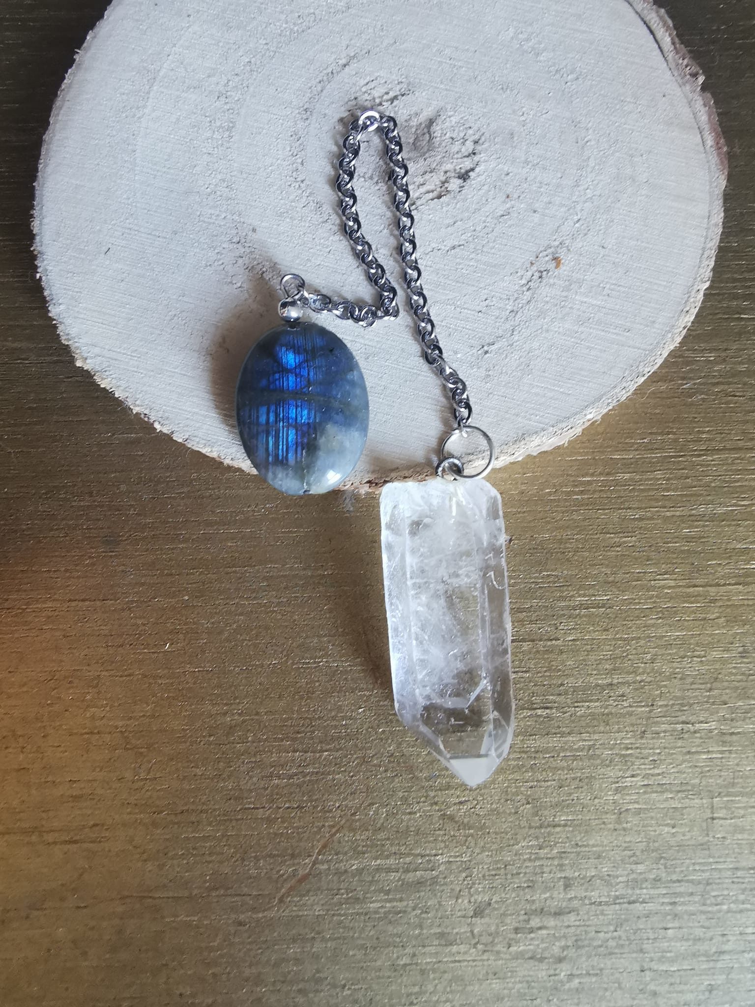 Pendule en Cristal de Roche et Labradorite