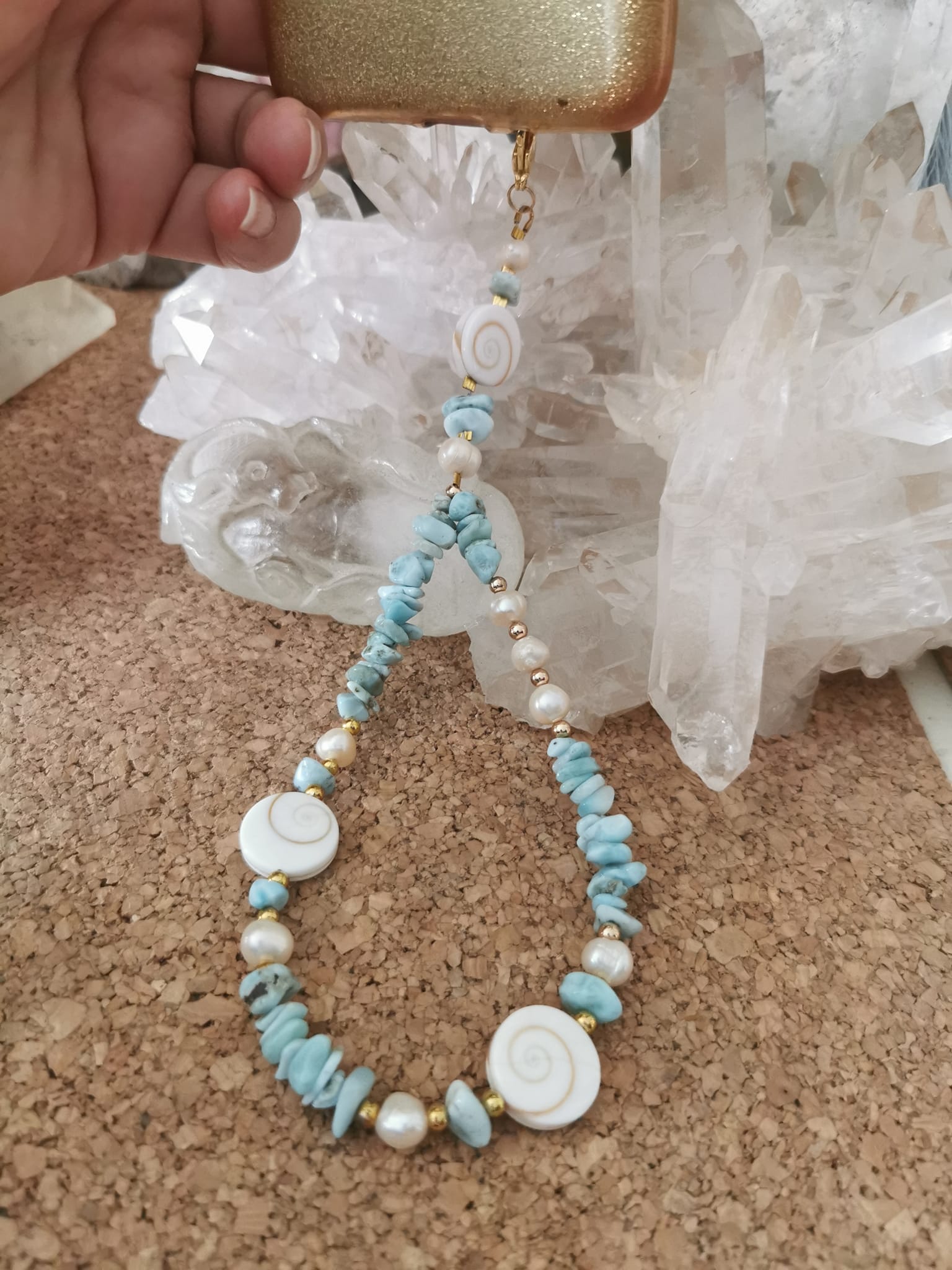 Bijoux de portable larimar et oeil de st Luçie-.