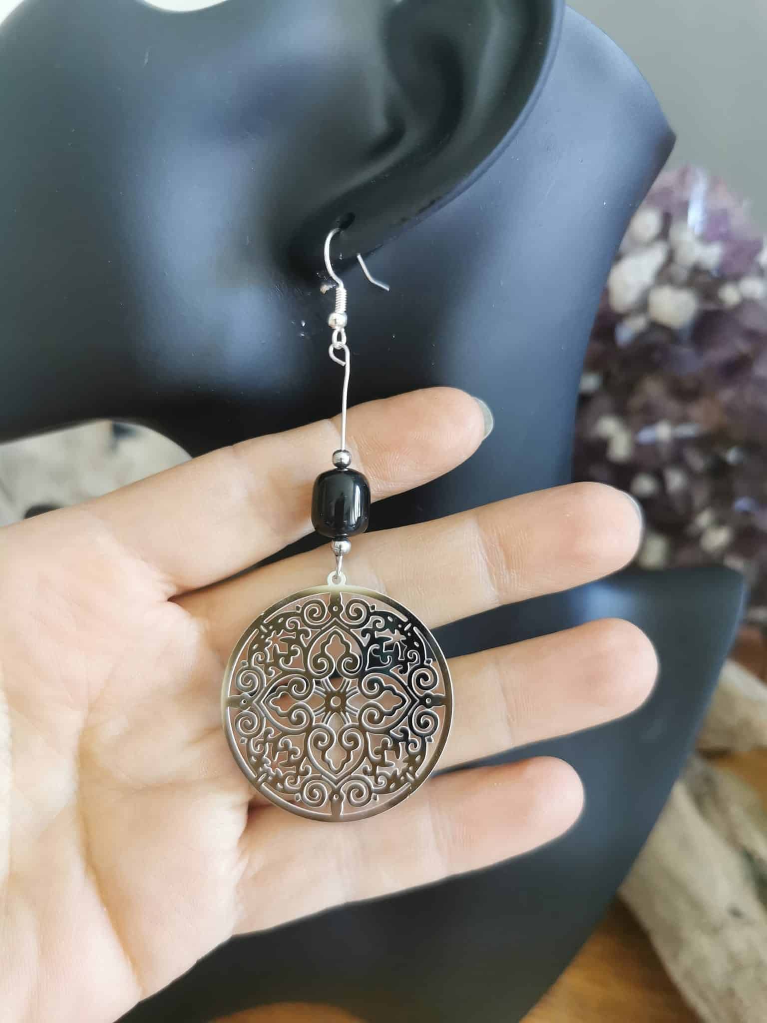 Boucles d'Oreilles Obsidienne.