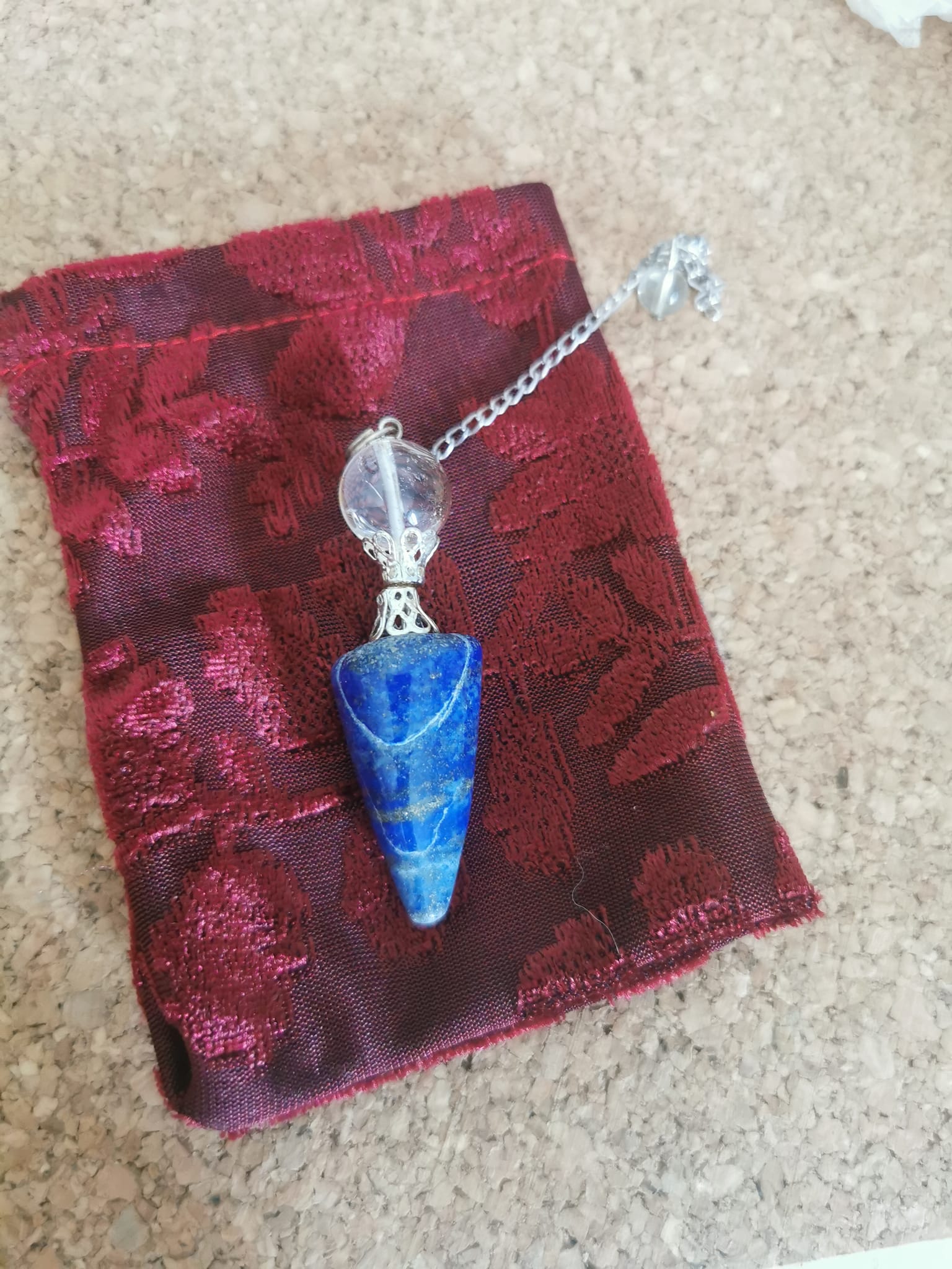 .Pendule Goutte en Lapis Lazuli et Cristal de Roche+