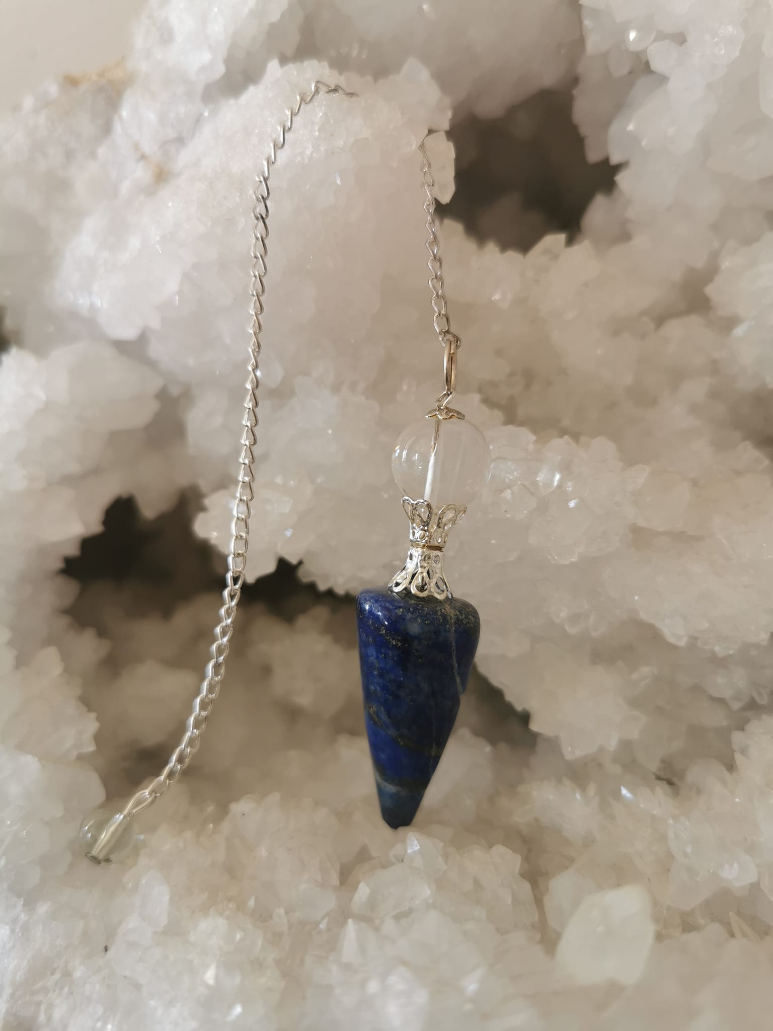 .Pendule Goutte en Lapis Lazuli et Cristal de Roche