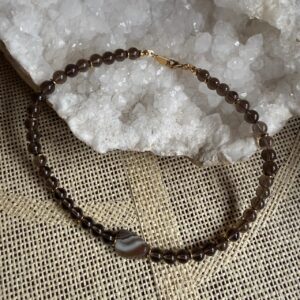 Collier en Quartz Fumé et Agate Botswana